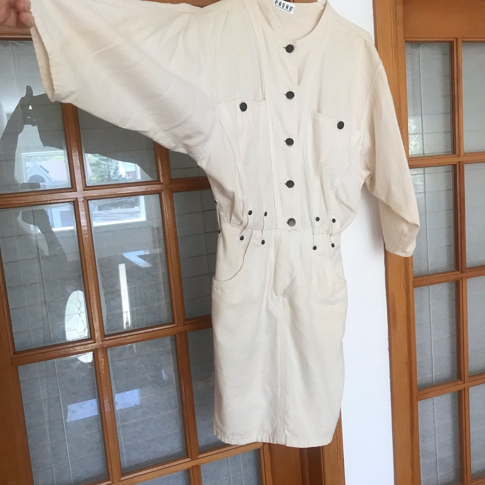 White cream linen cotton dress